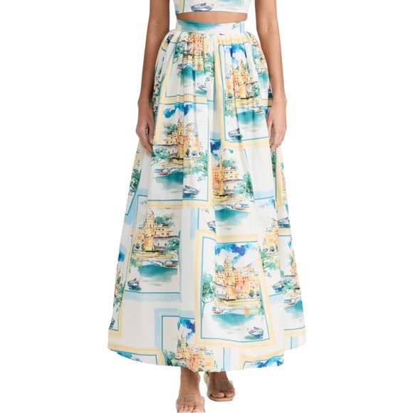 Tahari Scenic Print Maxi Skirt in Blue and Cream S / P - Picture 3 of 6